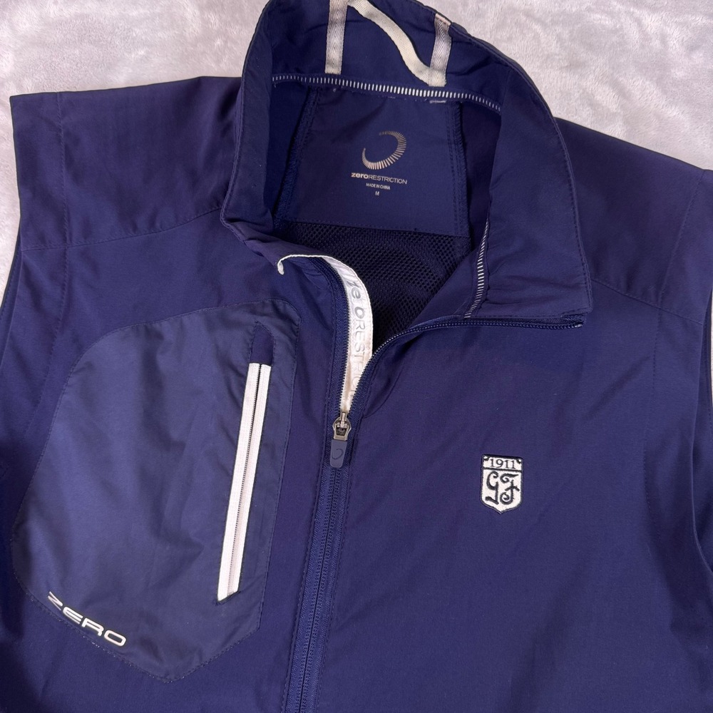 Zero Restriction Golf Vest Mens Medium Navy Blue Full Zip Mock Neck W1009
